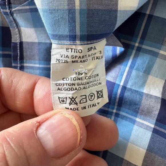 Etro Milano Men's Slim Fit‎ Long Sleeve Plaid Button Up Casual Dress Shirt 42 - Picture 7 of 13